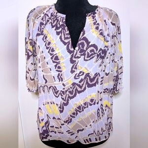 Marie Oliver Women's silk Blouse Top Abstract Print Gauzy Size S Short Sleeve
